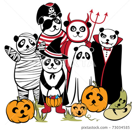 Cute cartoon Halloween panda characters in... - Stock Illustration ...