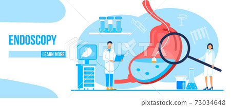 Endoscopy healthcare technology concept vector. Tiny doctors research stomach. Gastroenterology illustration for medical blog website 73034648