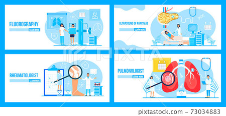 Fluorography, rheumatologist, pancreas, pulmonologist concept set vector. Pulmonary fibrosis, tuberculosis, pneumonia illustration for website 73034883