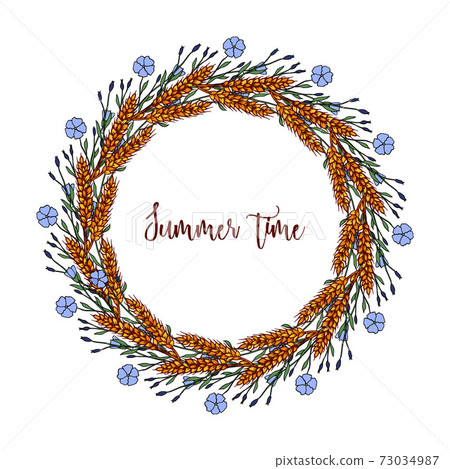 Floral frame with summer flowers and leaves Floral frame with summer flowers and leaves 73034987