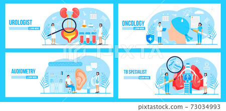 Urologist,oncologist, tb specialist, audiometer concept set vector for medical website. Pulmonary fibrosis, tuberculosis, pneumonia Urologist,oncologist, tb specialist, audiometer concept set vector for medical website. Pulmonary fibrosis, tuberculosis, pneumonia 73034993