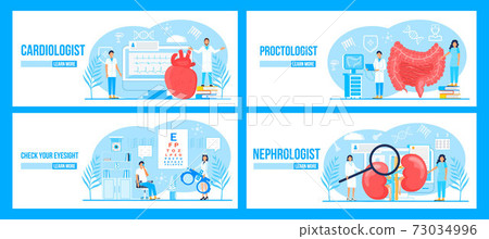 Cardiologist, proctologist, nephrologist, eye doctor concept set vector for landing page, medical Cardiologist, proctologist, nephrologist, eye doctor concept set vector for landing page, medical 73034996