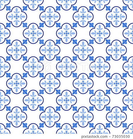 Azulejos portuguese traditional ornamental tile, blue and white seamless pattern 73035030