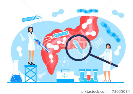 Tiny doctors give stomach probiotic bacteria, lactobacillus. Healthcare landing page, immunity support concept vector for horizontal banner, poster, flyer, website. Tiny doctors give stomach probiotic bacteria, lactobacillus. Healthcare landing page, immunity support concept vector for horizontal banner, poster, flyer, website. 73035084