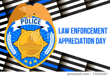 Law Enforcement Appreciation Day is celebrated in USA on January 9th each year. Police department badge, sheriff shield is shown. Flat vector with for flyer, card, web, banner 73035087