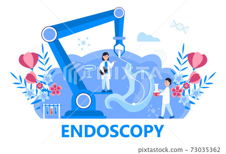 Endoscopy healthcare technology concept vector. Tiny doctors research stomach. Gastroenterology illustration for medical blog website 73035362