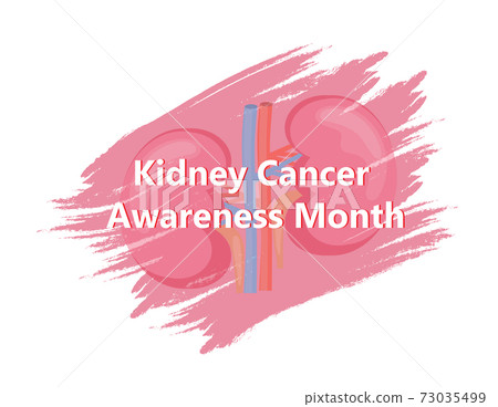 Kidney cancer awareness month in March. Pyelonephritis, diseases and kidney stones, cystitis vector. 73035499