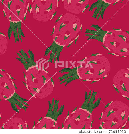 Random seamless pattern with exotic dragon fruit backdrop. Pink colored tropical vitamin food artwork. Random seamless pattern with exotic dragon fruit backdrop. Pink colored tropical vitamin food artwork. 73035910