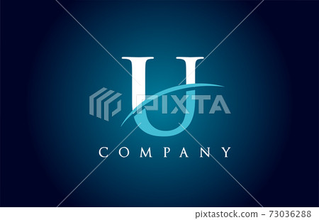U alphabet letter logo icon for company in blue and white colour. Simple swoosh design for corporate and business 73036288