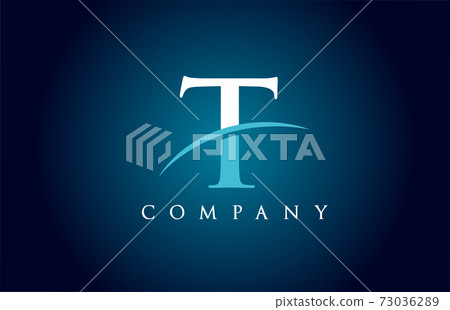 T alphabet letter logo icon for company in blue and white colour. Simple swoosh design for corporate and business 73036289