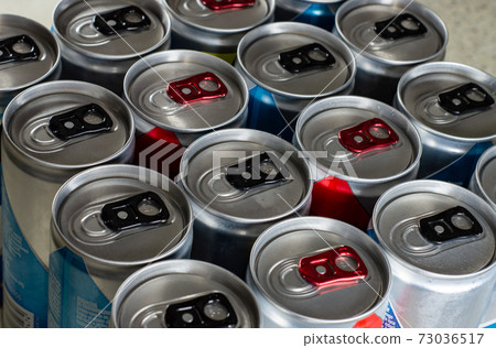 Shiny Silver Aluminum Soda Cans in a Group 73036517