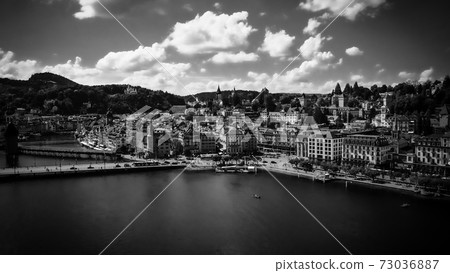 Lake Lucerne in Switzerland also called Vierwaldstaetter See in in black and white Lake Lucerne in Switzerland also called Vierwaldstaetter See in in black and white 73036887