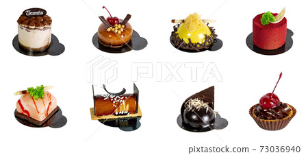 Set of Appetizing cake isolated on a white background on a dark stand 73036940