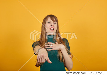 Hand pointer with forefinger pointing forward. Index finger to show direction 73037540
