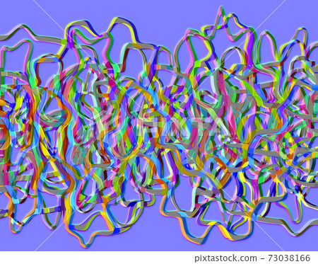 Abstract multicolored wavy curved tangled lines on violet background, 3d illustration Abstract multicolored wavy curved tangled lines on violet background, 3d illustration 73038166
