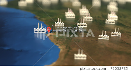 Factory icons near Luanda city on the map, industrial production related 3D rendering 73038785