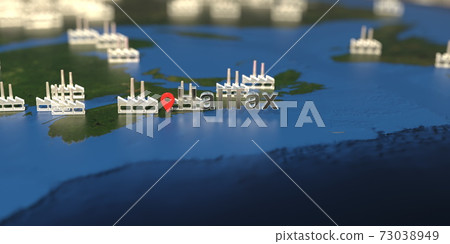 Factory icons near Halifax city on the map, industrial production related 3D rendering 73038949