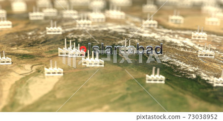 Islamabad city and factory icons on the map, industrial production related 3D rendering Islamabad city and factory icons on the map, industrial production related 3D rendering 73038952