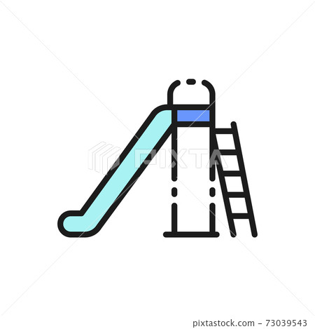 Vector kids slide for playground flat color line icon. Vector kids slide for playground flat color line icon. 73039543
