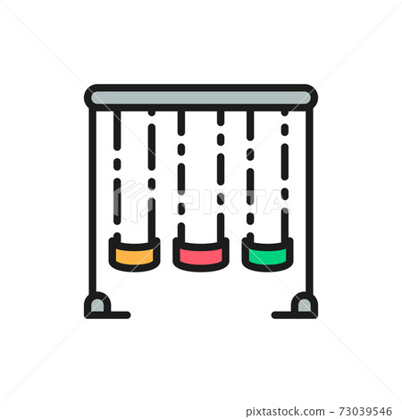 Swing set for kids playground flat color line icon. Swing set for kids playground flat color line icon. 73039546