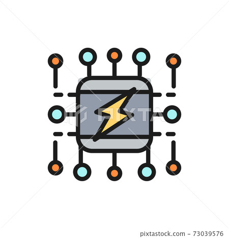 Power supply system, smart electricity system scheme flat color line icon. Power supply system, smart electricity system scheme flat color line icon. 73039576