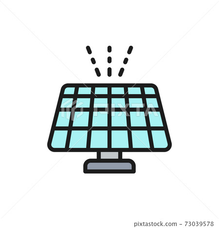 Solar battery, solar power station, renewable energy flat color line icon. Solar battery, solar power station, renewable energy flat color line icon. 73039578