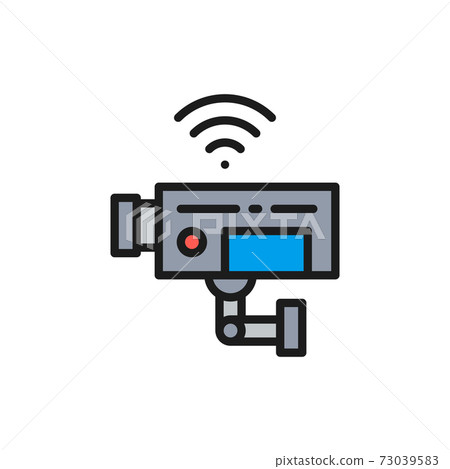 Vector security camera, surveillance, CCTV flat color line icon. 73039583