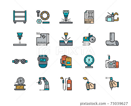 Set of Welding Flat Color Line Icons. Spot Machine, Bolts, Blowtorch and more. 73039627