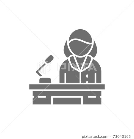 Orator, woman behind the podium, female politician grey icon. 73040165