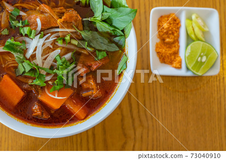 Top view photo of Vietnamese stewed beef noodle- Bo Kho 73040910