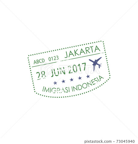 Indonesia visa stamp isolated Jakarta airport sign 73045940
