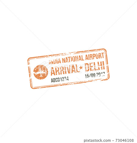 Official visa stamp India Delhi airport isolated Official visa stamp India Delhi airport isolated 73046108