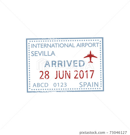 Seville airport arrival visa stamp Sevilla isolate Seville airport arrival visa stamp Sevilla isolate 73046127