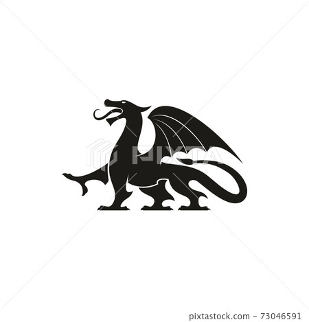 Black dragon isolated heraldic animal silhouette Black dragon isolated heraldic animal silhouette 73046591