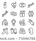Diving icon illustration vector set. Contains such icons as goggles, scuba, watch, suit, tanks, gloves, and more. Expanded Stroke 73046788