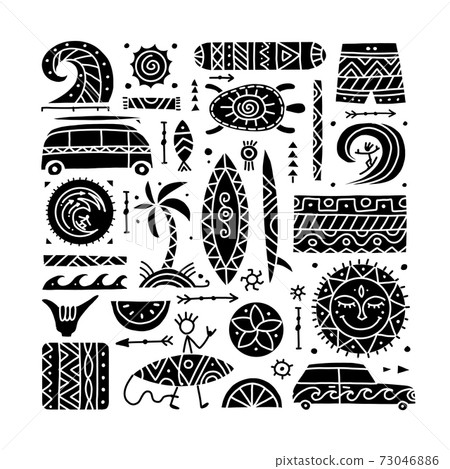 Surfing background. Tribal elements for your&hellip; - Stock Illustration