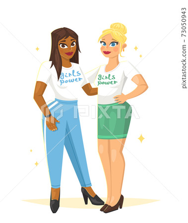 Two beautiful girls in white t-shirts 73050943