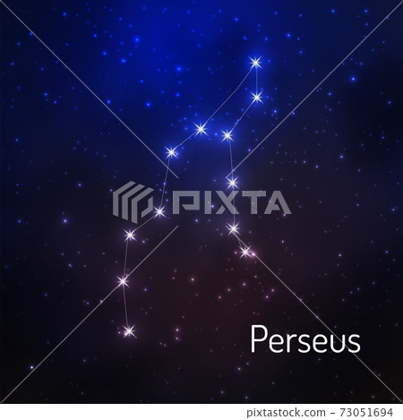 Perseus constellation in the night starry sky. Perseus constellation in the night starry sky. 73051694
