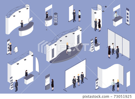 Expo Stand With People Isometric Set Expo Stand With People Isometric Set 73051925