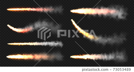 Realistic space rocket launch trails. Fire... - Stock Illustration ...