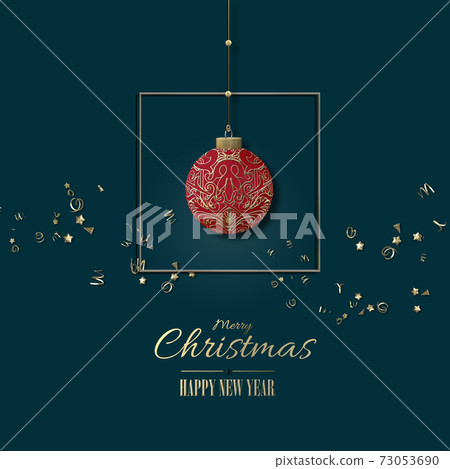 Christmas holiday card with red Xmas ball 73053690