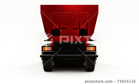 Large red American truck with a trailer type dump truck for transporting bulk cargo on a white background. 3d illustration. 73054116