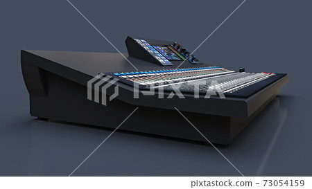 Medium-sized grey mixing console for Studio work and live performances on a gray background. 3d rendering. Medium-sized grey mixing console for Studio work and live performances on a gray background. 3d rendering. 73054159
