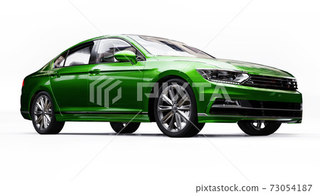 3d rendering of a brandless generic green car in a white studio environment 73054187