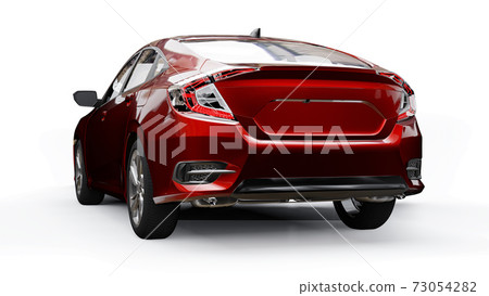Red mid-size urban family sedan on a white uniform background. 3d rendering. Red mid-size urban family sedan on a white uniform background. 3d rendering. 73054282