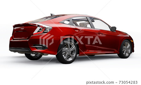 Red mid-size urban family sedan on a white uniform background. 3d rendering. Red mid-size urban family sedan on a white uniform background. 3d rendering. 73054283