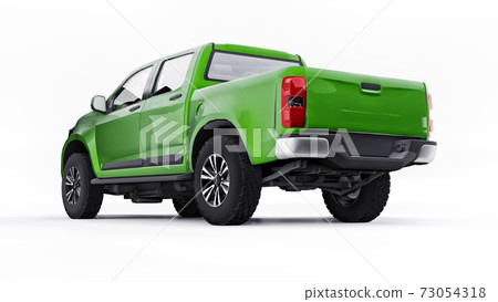 Green pickup car on a white background. 3d rendering. Green pickup car on a white background. 3d rendering. 73054318