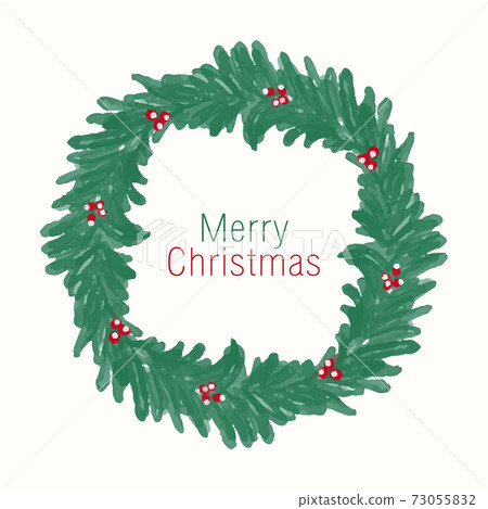 Christmas card. Watercolor painting. Wreath for Christmas. Watercolor concept. 73055832