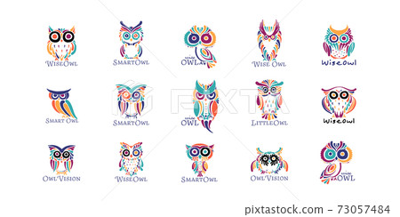 Cute owls coloful collection, logo design template Cute owls coloful collection, logo design template 73057484