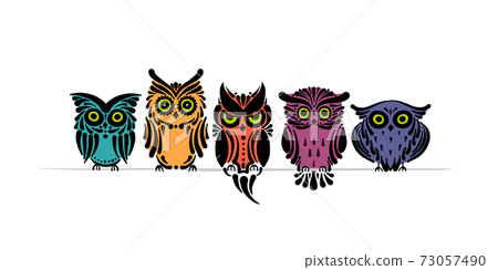 Cute owls family. Colorful style for your design Cute owls family. Colorful style for your design 73057490